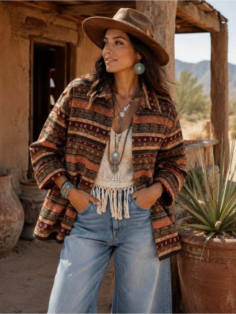 Alfred Dunner Tapestry Jacket Stripe Boho Southwestern Size 18 Chic Festival